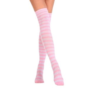 Pink and White Striped Over The Knee Socks OTK Thigh High Stockings Barbiecore